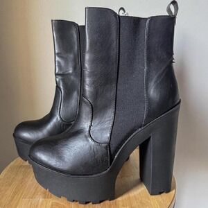 Grunge Black Platform Chunky Heel Boots | Size 9